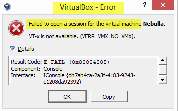 virtual machine has terminated unexpectedly during startup with exit code 1 (0x1), More details may be available in VirtualBox log file