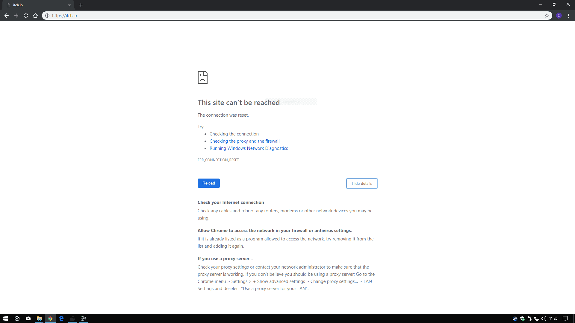 site cannot be reached connection reset chrome