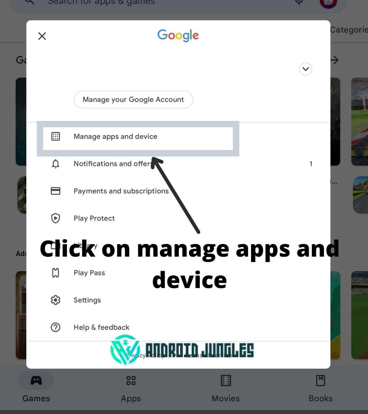Click on manage apps and device